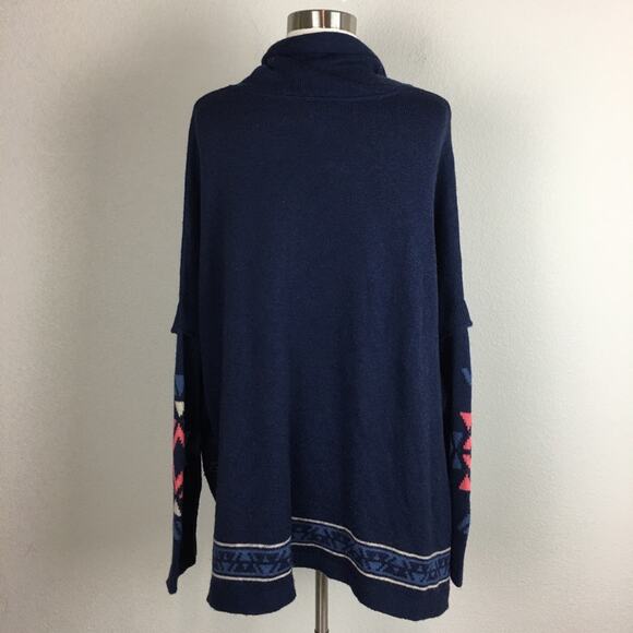 J Jill Navy Southwest Print Drop Sleeve Sweater Medium - Picture 6 of 8